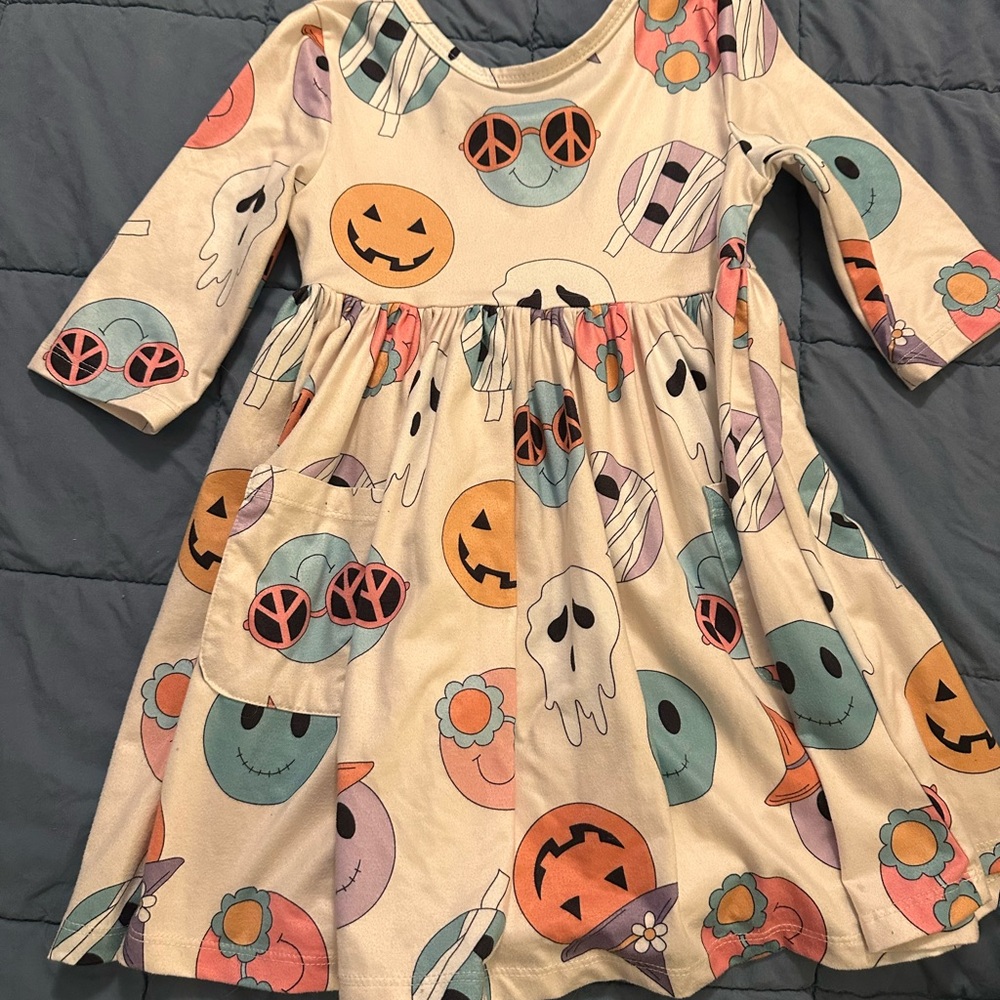 Colorful Halloween-Themed Kids Casual Dress